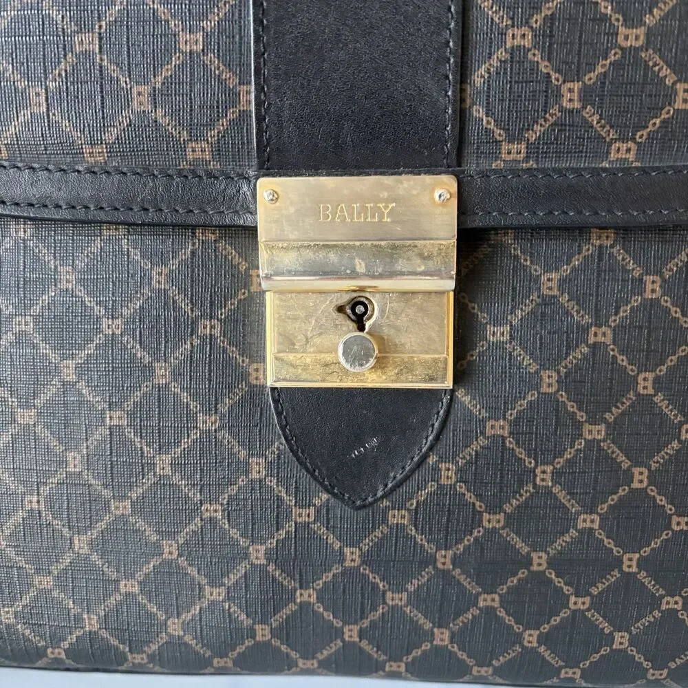 Vintage BALLY Monogram Canvas Leather Briefcase With Key